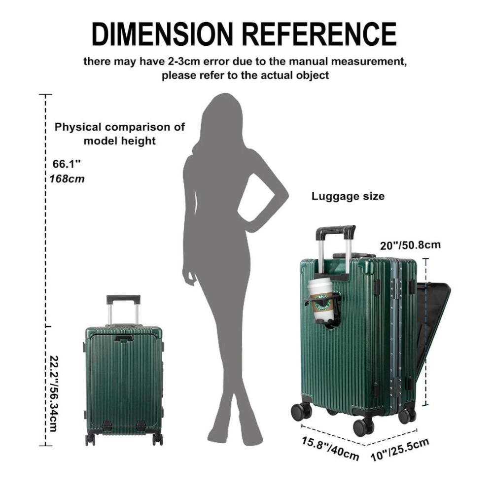 All-in-One Suitcase – Airline-Approved Carry-On with Laptop Compartment, USB/Type-C Charging, 360° Spinner Wheels and Smart Organized Interior – Green, SK949G