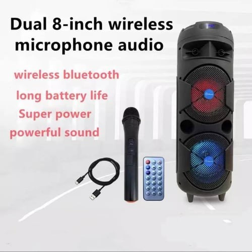 Portable Wireless Speaker 8.5'*2 GY-8802 P.M.P.O 6000W 2 Hours Battery1 mic Wireless TWS Party light Remote
