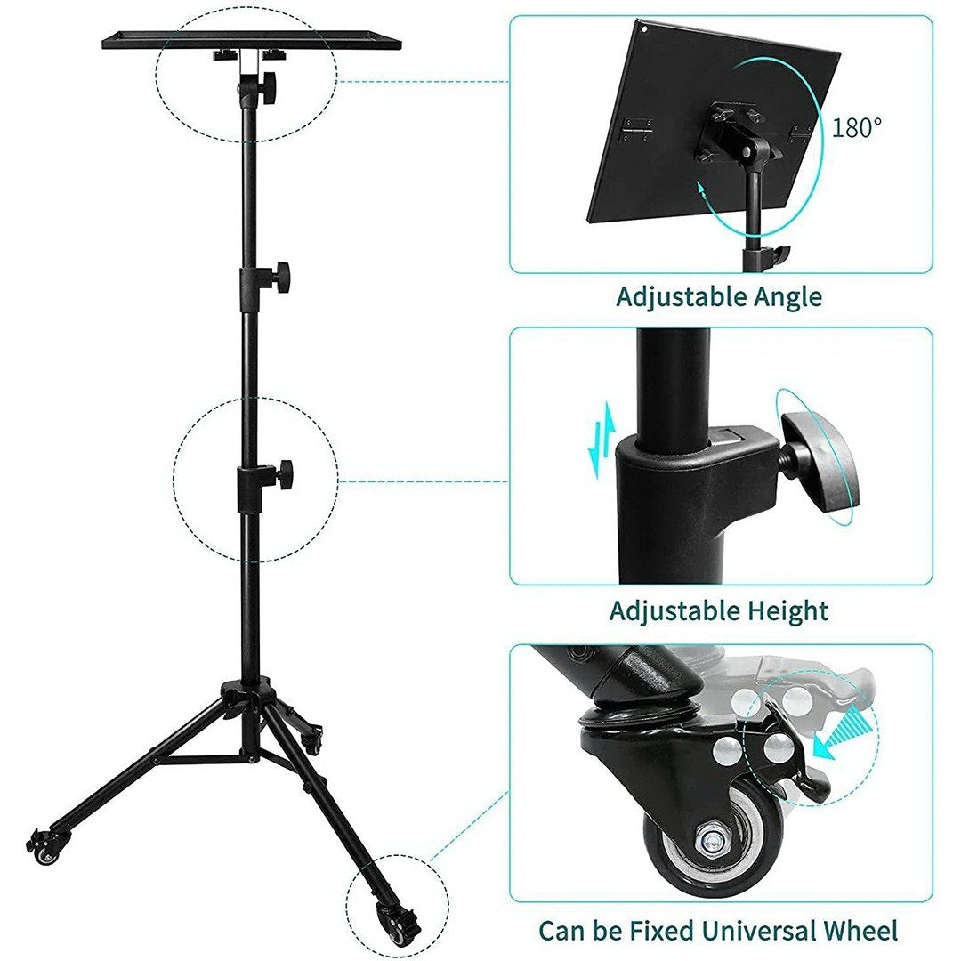 Universal Stand Tripod with Wheels for Projector and Laptop with Adjustable Tray and Phone Holder Black H101B.