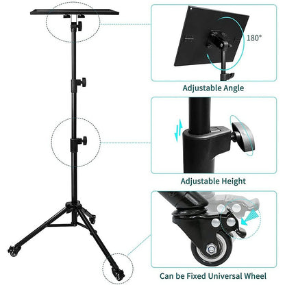 Universal Stand Tripod with Wheels for Projector and Laptop with Adjustable Tray and Phone Holder Black H101B.