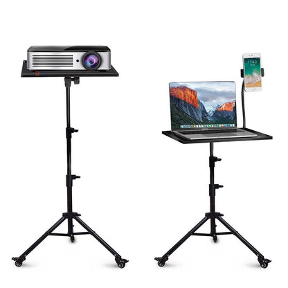 Universal Stand Tripod with Wheels for Projector and Laptop with Adjustable Tray and Phone Holder Black H101B.