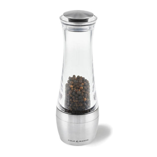 Cole & Mason Amesbury Pepper Mill, Precision+ Stemless, Stainless Steel/Acrylic, 19cm, H308791P