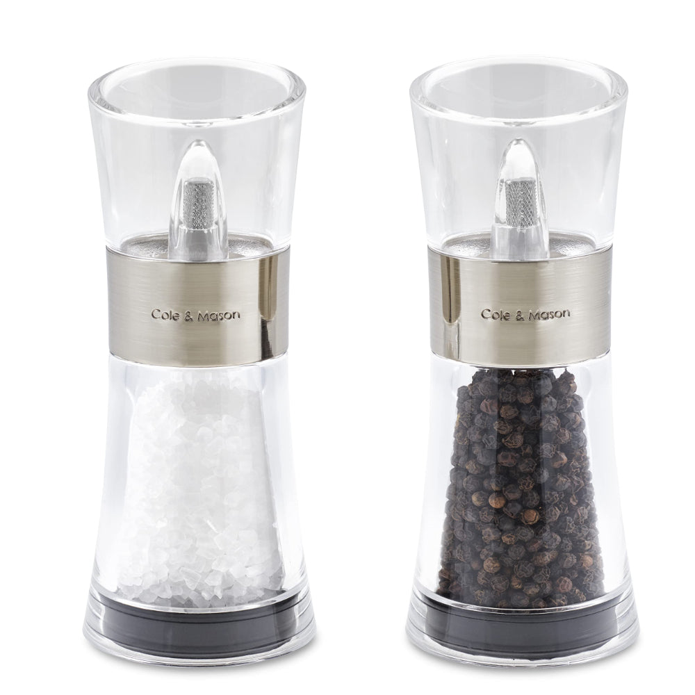 Cole & Mason Flip 180 Chrome Salt and Pepper Grinder, Adjustable Coarseness, Ceramic Mechanism, Acrylic, 15.4cm, H581780
