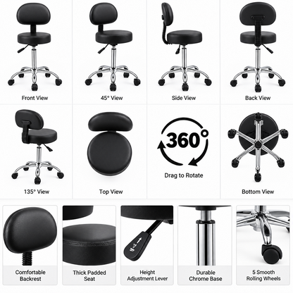 Swivel Spa Massage Stool Adjustable Height Adjustable Salon Stool with Backrest