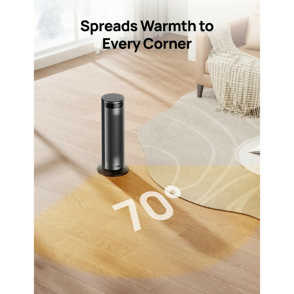 Dreo Space Electric Heater for Large Room, 20-Inch with FortPlug for Indoor Use, 8 Safe Protection Tower, 70 Degree Oscillation, PTC Ceramic with Remote, 12H Timer