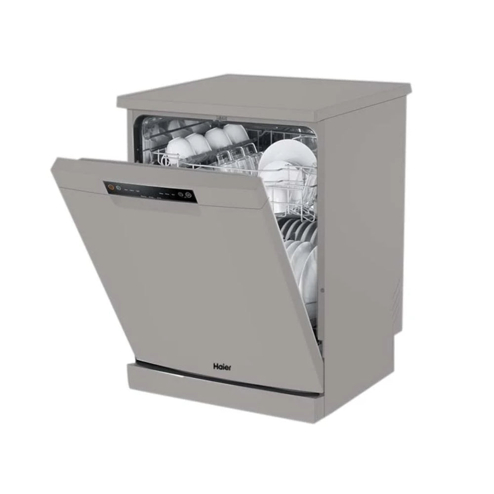 Haier Free Standing Dishwasher, Push Button, Control Panel A+, 13 Place Settings, Water Consumption, 12L, Memory Backup, 6 Progrms, Silver, HAE-HDWE1338CS