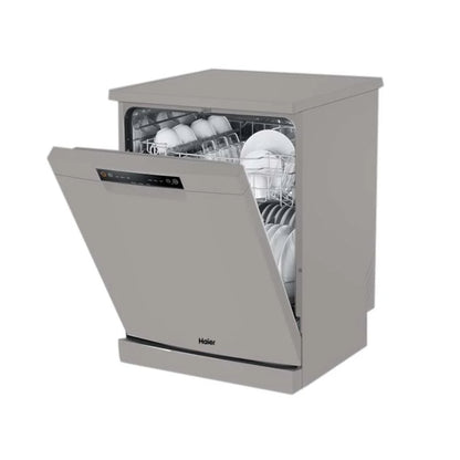 Haier Free Standing Dishwasher, Push Button, Control Panel A+, 13 Place Settings, Water Consumption, 12L, Memory Backup, 6 Progrms, Silver, HAE-HDWE1338CS