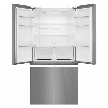 Haier Fridge No Frost 4 Doors Inverter, 3 Shelves, Multi Air Flow, 6 Drawers, Freezer, Ice Cube Tray, Wine Rack For 3 Bottles, R600A Grey Glass, HAE-HTF540DGG7