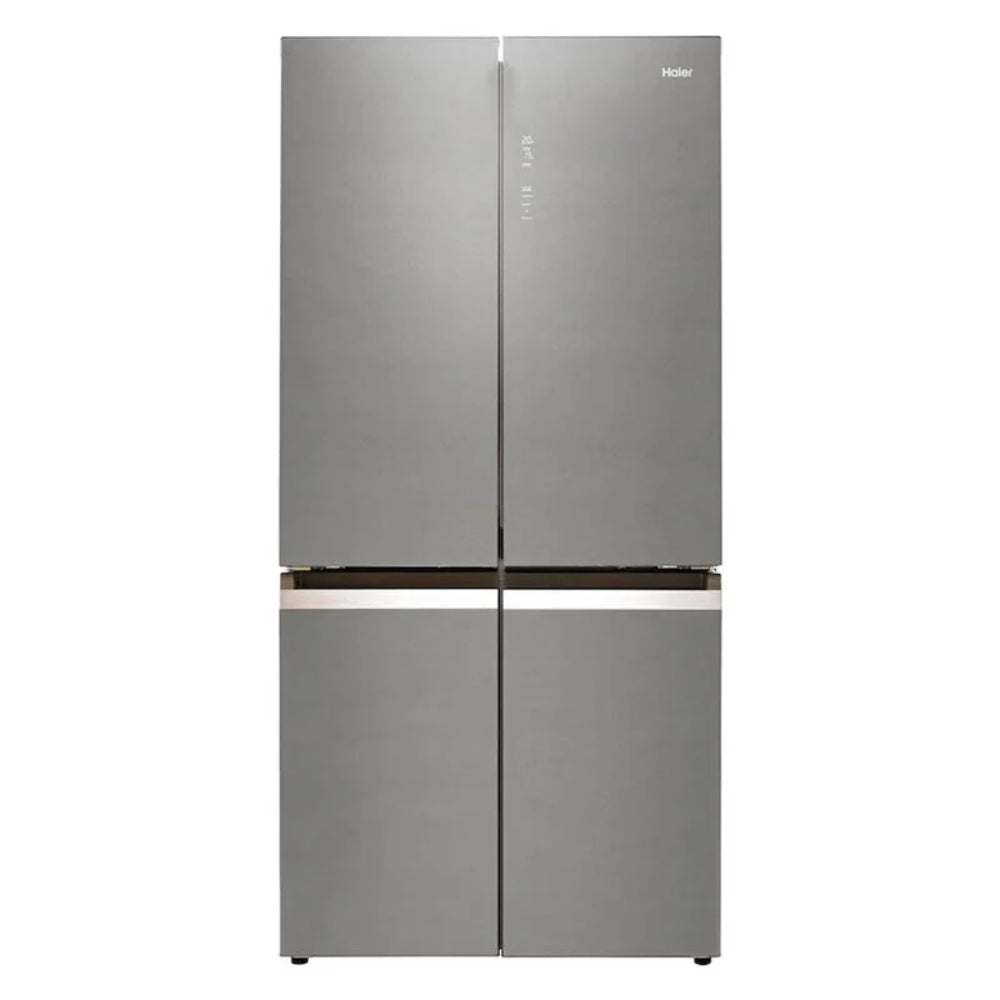 Haier Fridge No Frost 4 Doors Inverter, 3 Shelves, Multi Air Flow, 6 Drawers, Freezer, Ice Cube Tray, Wine Rack For 3 Bottles, R600A Grey Glass, HAE-HTF540DGG7