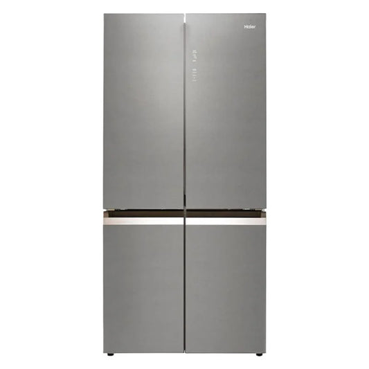 Haier Fridge No Frost 4 Doors Inverter, 3 Shelves, Multi Air Flow, 6 Drawers, Freezer, Ice Cube Tray, Wine Rack For 3 Bottles, R600A Grey Glass, HAE-HTF540DGG7
