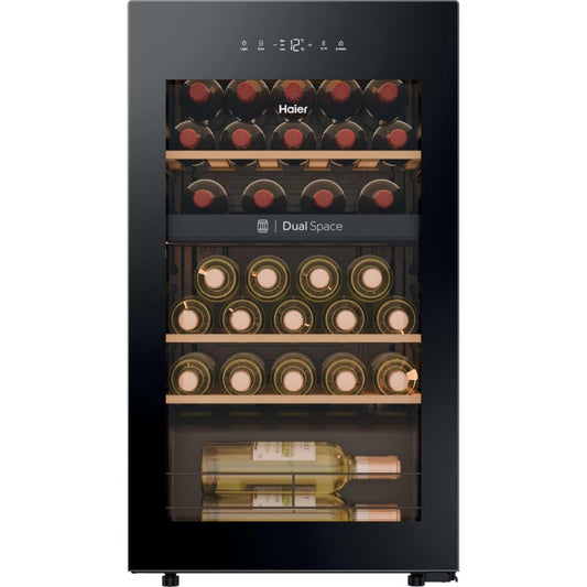 Haier, Hws32Gdg Dual Zone Wine Cellar,Capacity 32 Bottles Black Color With Grey Tint And Full Uv Glass Door