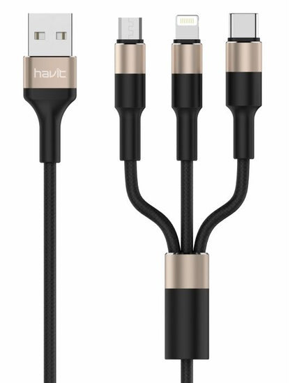 Havit, 3 In 1 Usb Cable (Micro + Lightning + Type C), H691, Black