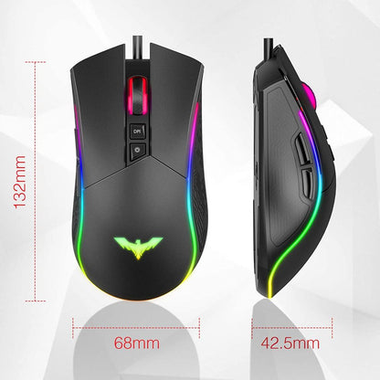 Havit, Wired Usb Gaming Mouse 3200 Dpi With Rgb Light, Ms1006, Black