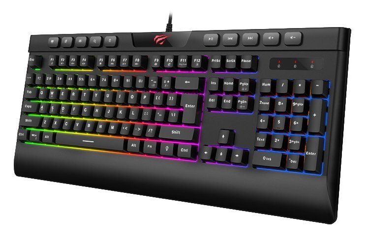 Havit, Rgb Multi Function Media Backlit Gaming Keyboard, Kb487L, Black