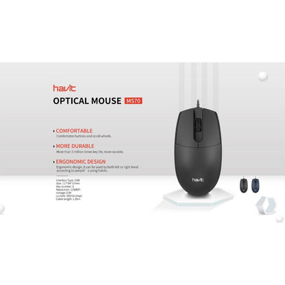 Havit, Mouse Wired, Ms70, Black