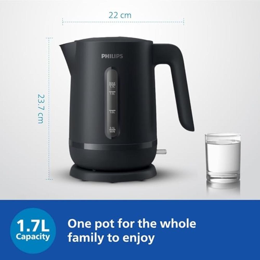 Philips Plastic Double-Walled Electric Kettle, 1.7L Capacity, 1800W Power, Charcoal Grey Color, Perfect for Hot Water, Water Heater Kettle, HD9314