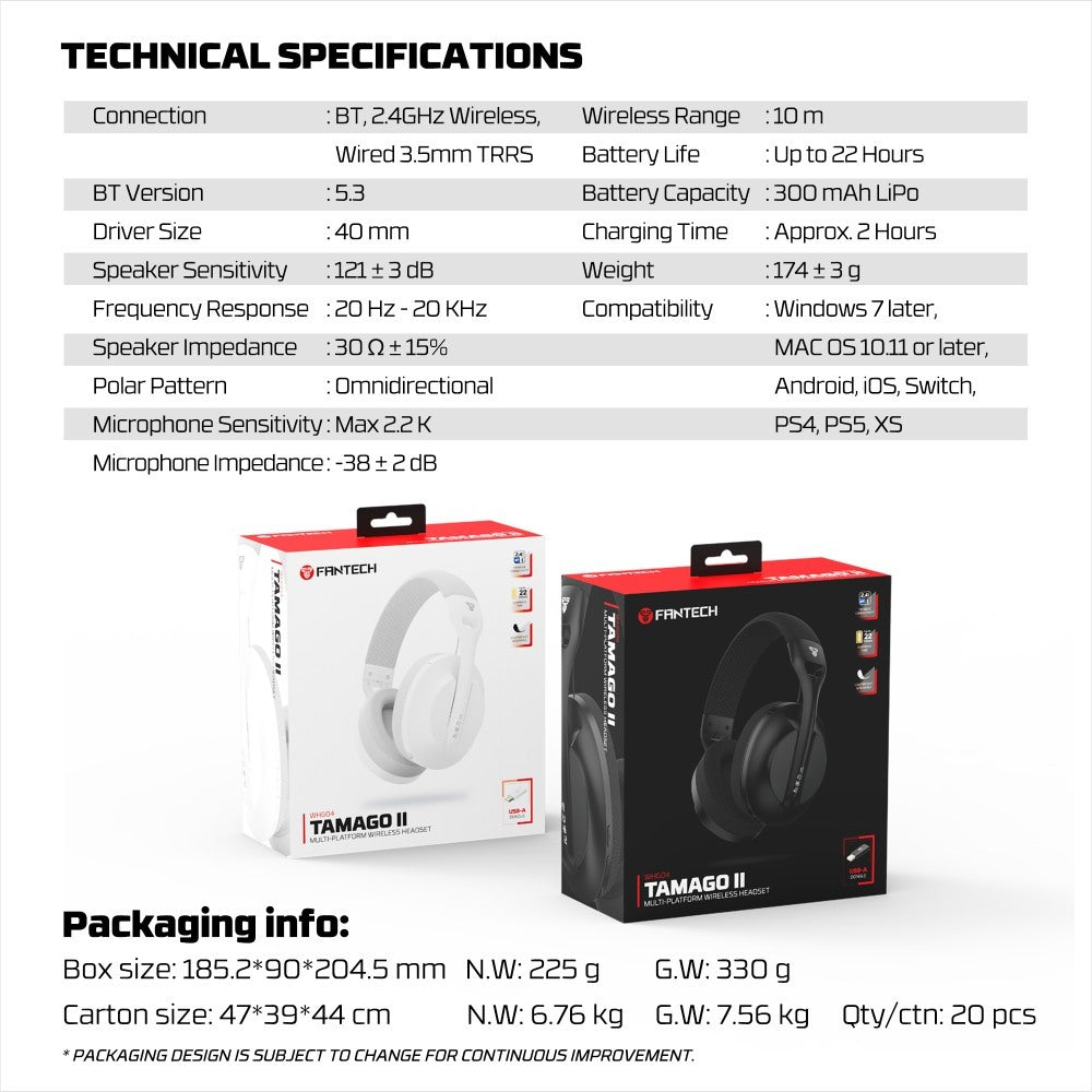 Fantech, Whg04 Tamago Ii Multi-Platform Wireless Headset, Available in Different Colors