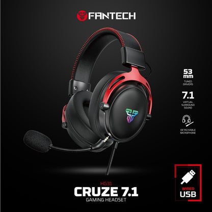 Fantech, Hg31 Cruze Immersive Cinematic Usb Gaming Headset With 7.1 Virtual Surround, Rgb Lighting