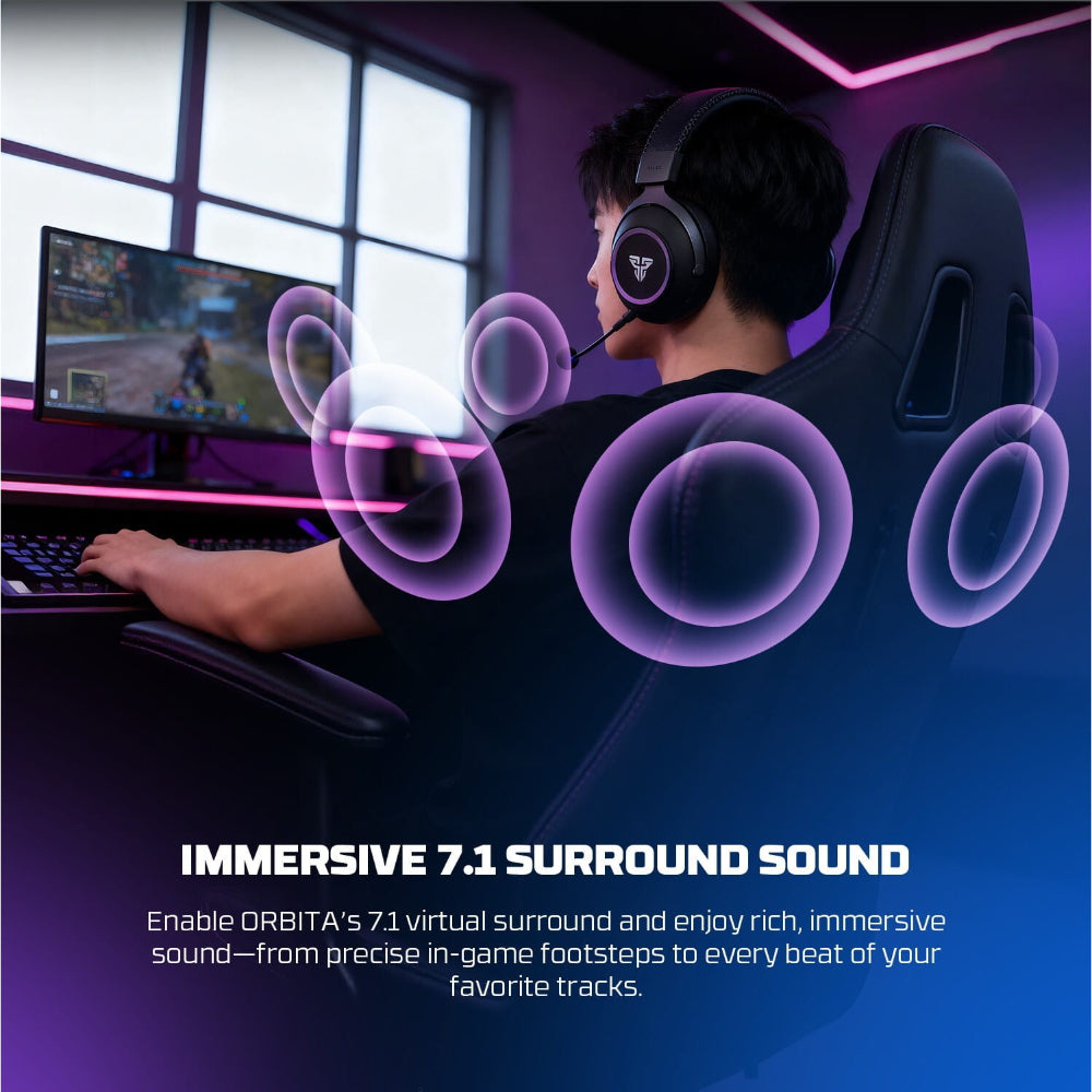 FANTECH ORBITA WHG07 Orbita 7.1 Wireless Gaming Headset: 170H Battery, AI Noise Canceling Mic, Quad-Mode Bluetooth
