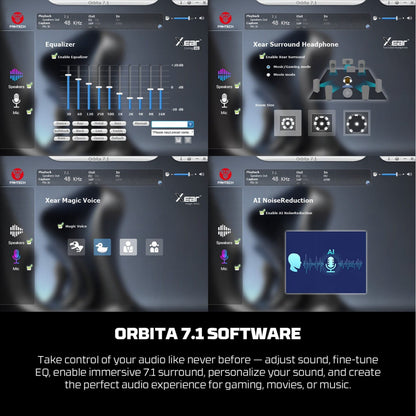 FANTECH ORBITA WHG07 Orbita 7.1 Wireless Gaming Headset: 170H Battery, AI Noise Canceling Mic, Quad-Mode Bluetooth