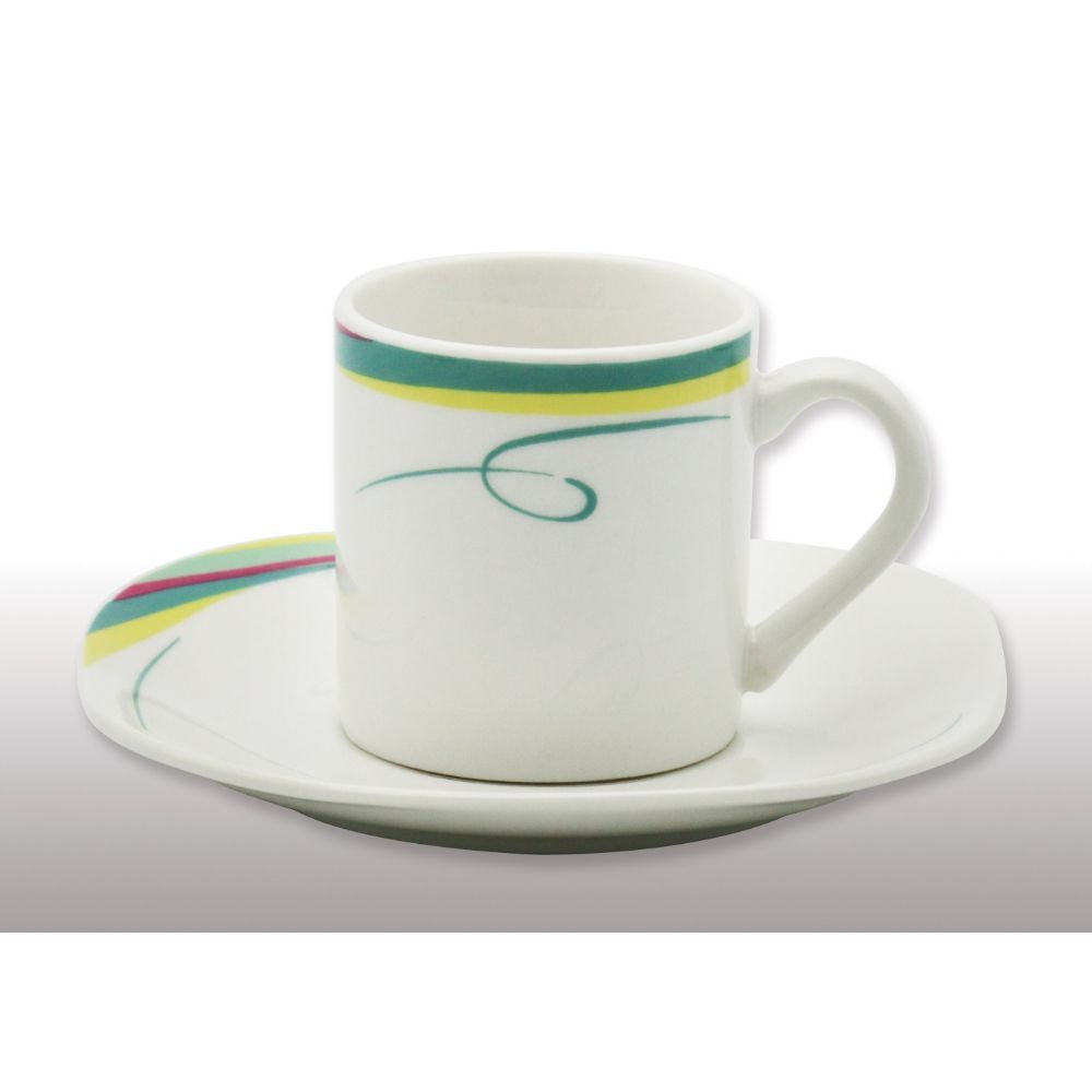 Zenit, New Bone China 12Pc Coffee Set(Green And Yellow Abstract Design)
