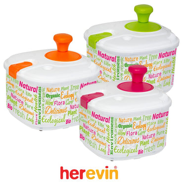 Herevin, 4,2 lt Decorated Salad Dryer-Written / Green Handle