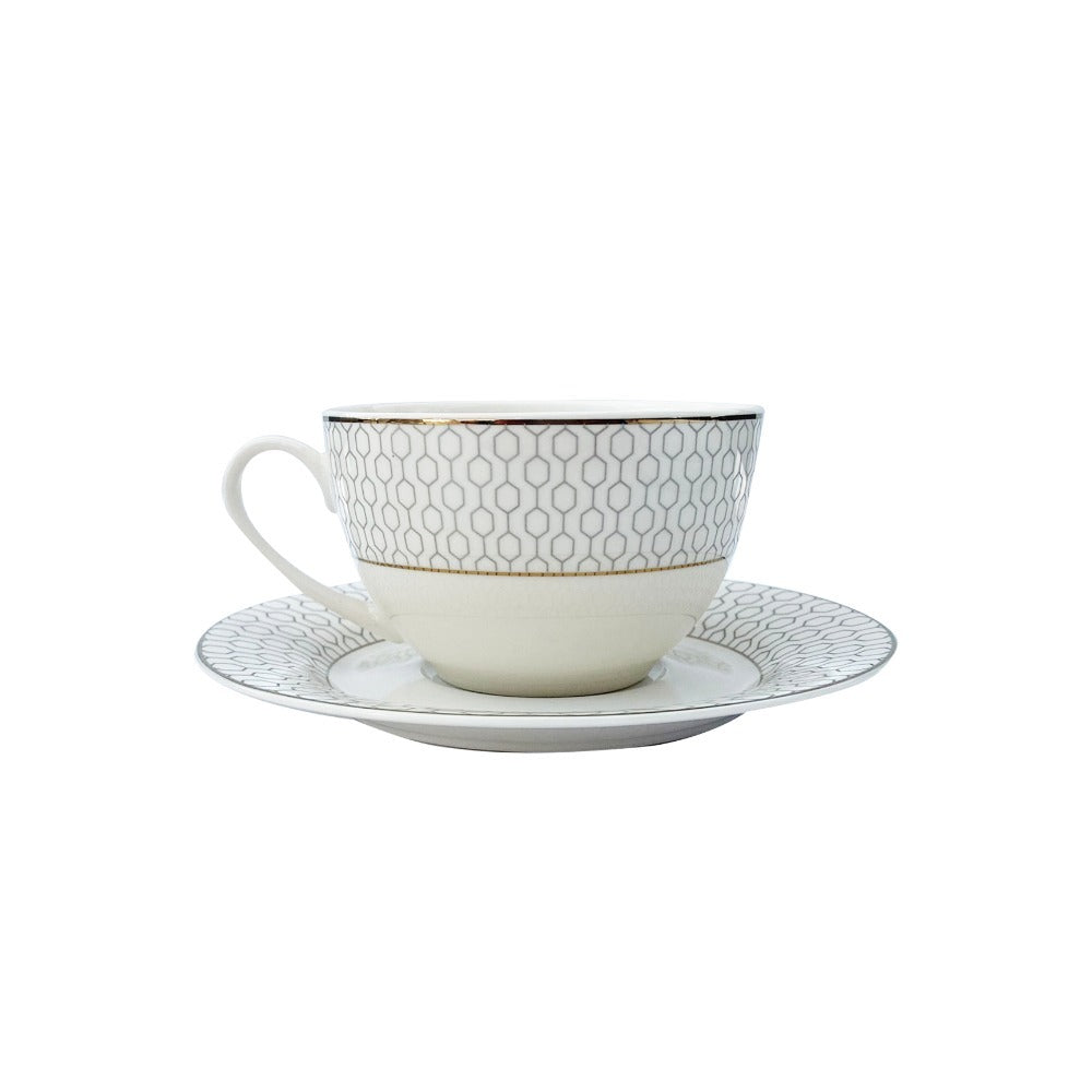 Sym Arris Silver S6pcs Tea Cup/Saucer 200cc, HJCNB-CS02AR