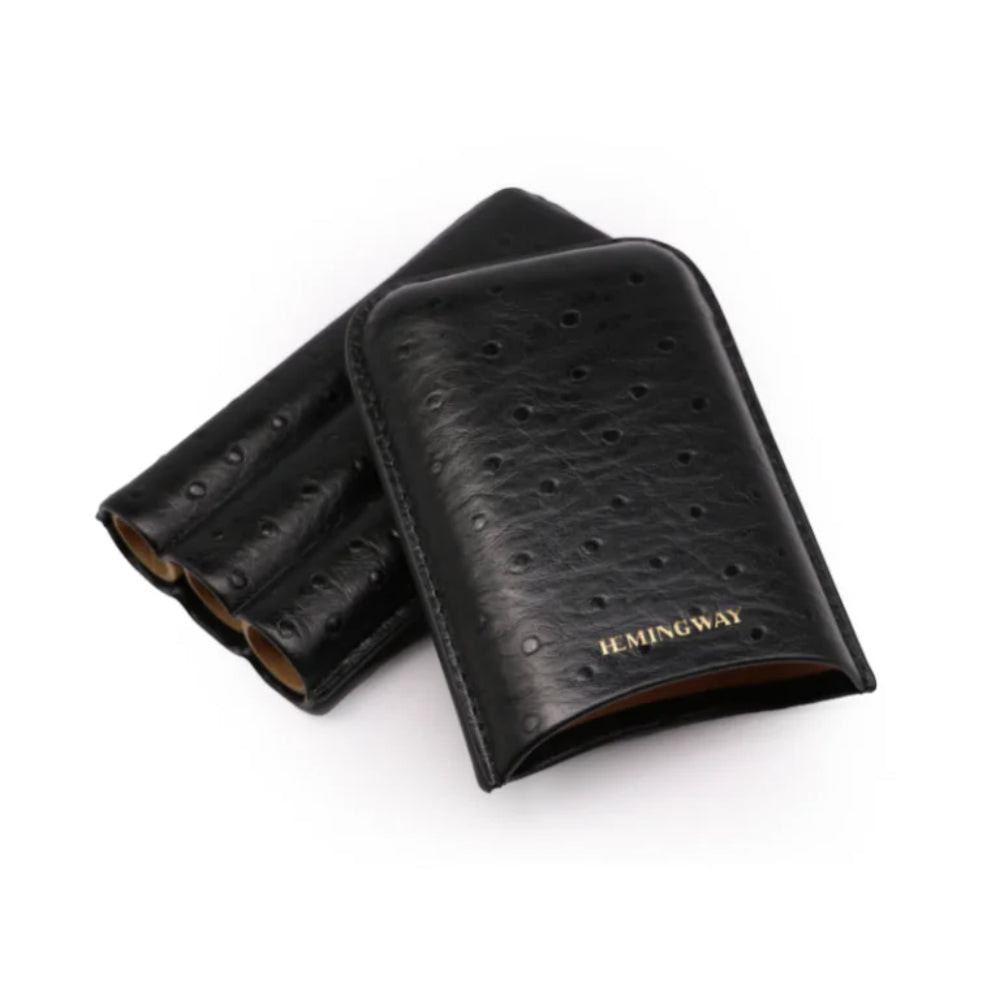 Hemingway, Portable Cigar Case 3 Cigars Holder Premium Leather Cigar Case ? Black, HMW3PBK