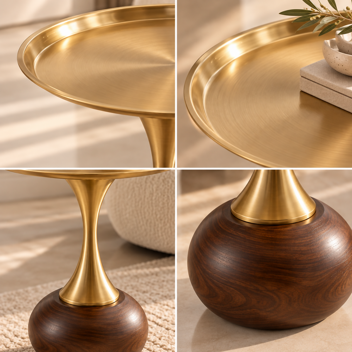 Luciano Gold & Walnut Round Side Table | YM1
