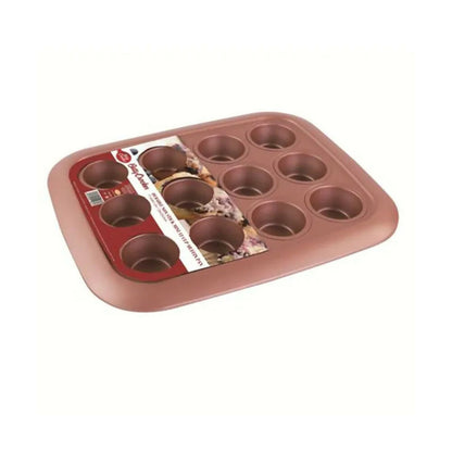 Betty Crocker Non-Stick Baking Mini Muffin Pan 12 Cups 29cm, Durable Materials, Easy To Clean [Rose], BC1065