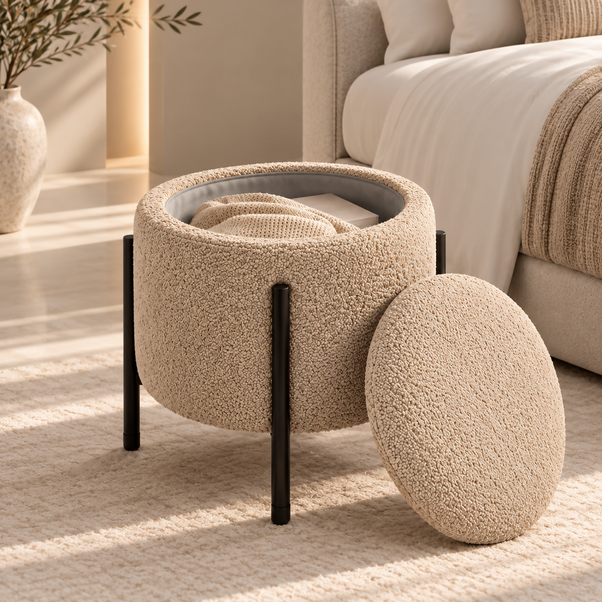 Luna Bouclé Storage Pouf | PUF-371