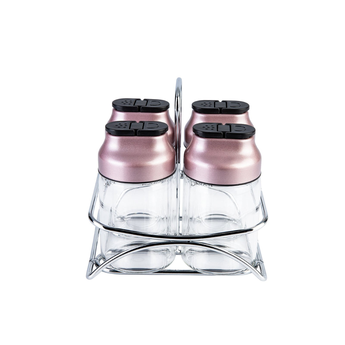 Karaca Dimple 4-Piece Glass Spice Rack Set and Stand – Rose Gold, 153.03.06.1682