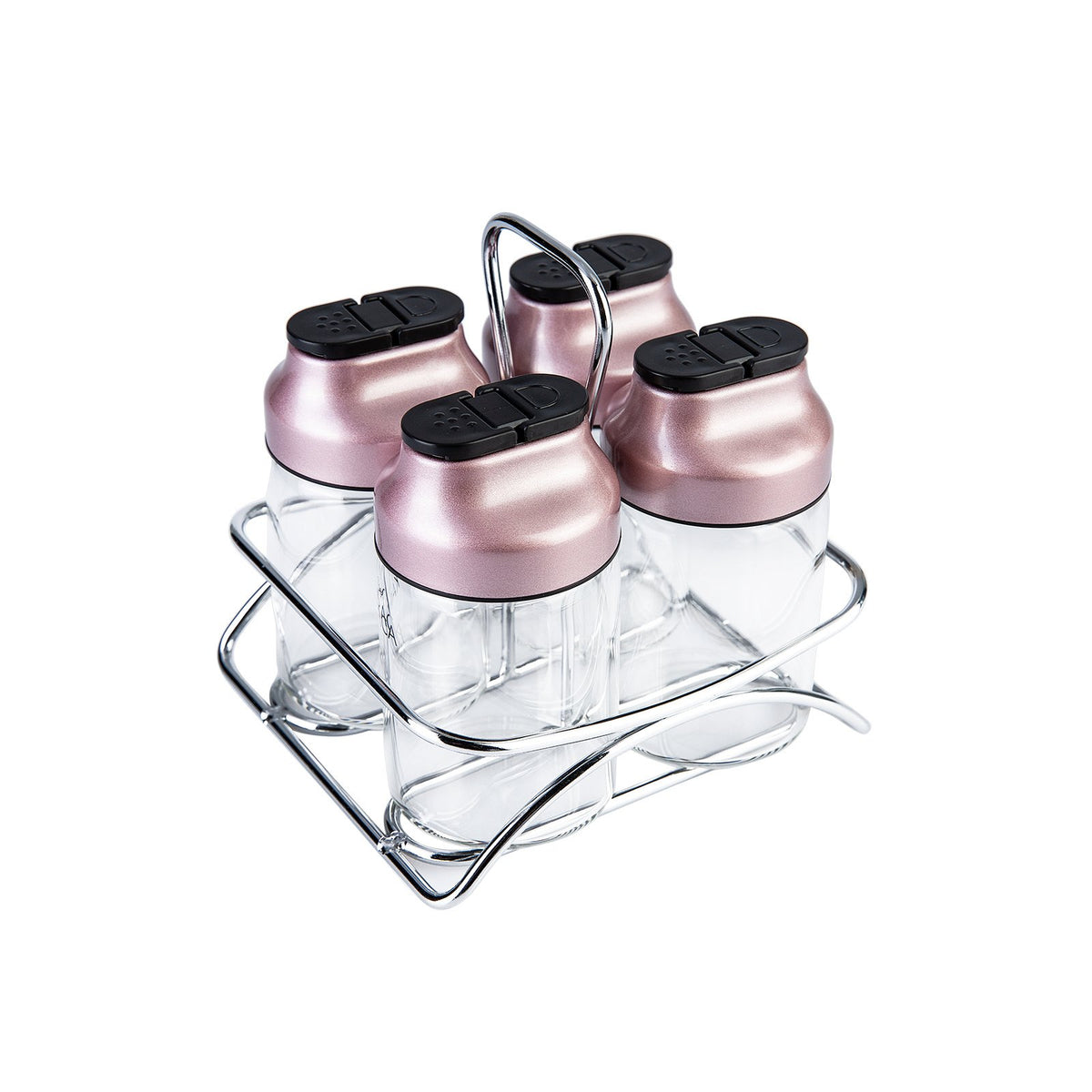 Karaca Dimple 4-Piece Glass Spice Rack Set and Stand – Rose Gold, 153.03.06.1682