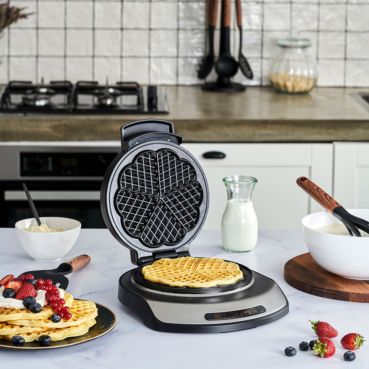 Karaca Inox Waffle Maker - Stainless Steel, Adjustable Temperature with LED Display, 153.03.06.2041