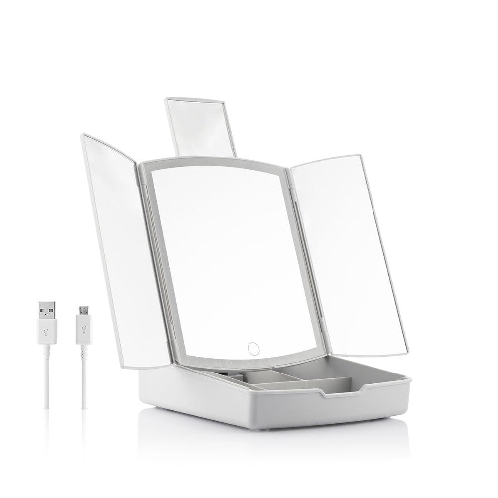 InnovaGoods, 3-In-1 Folding Led Mirror With Make-Up Organiser Panomir, V0103402
