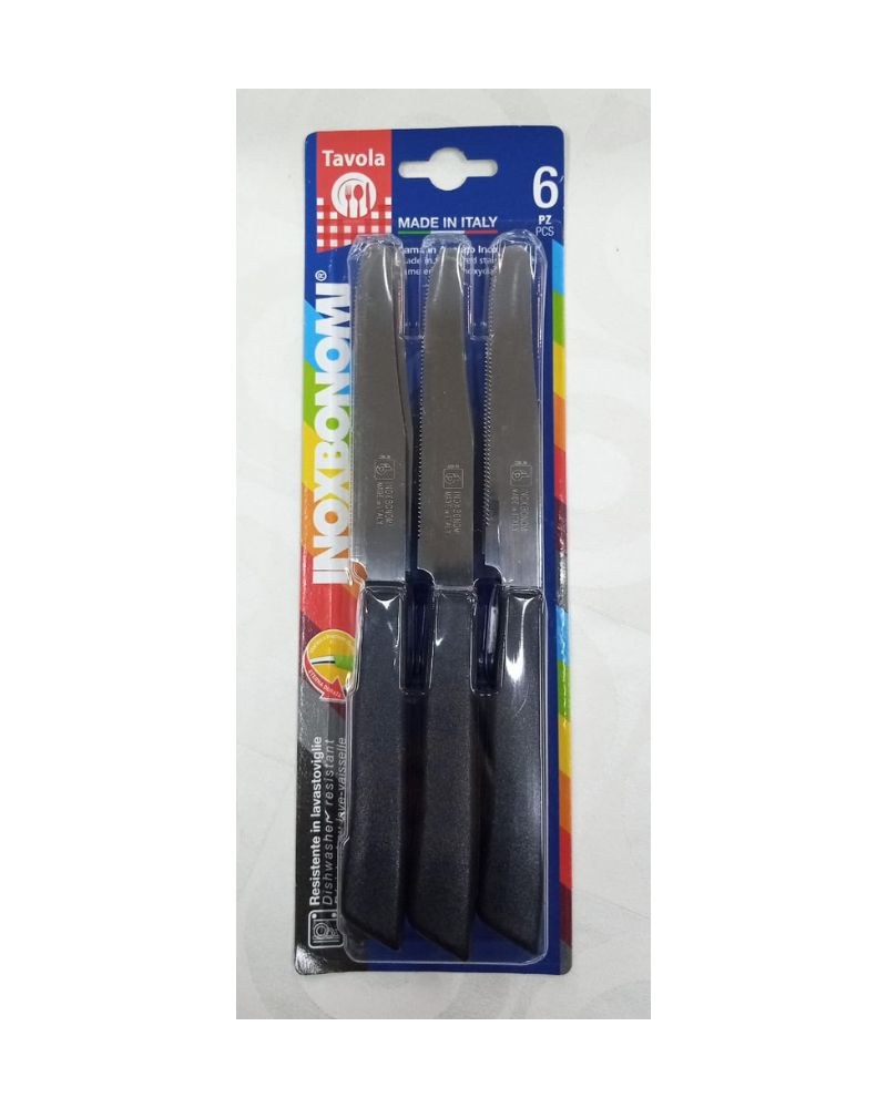 Inox Bonomi, Bls 6 Pcs Table Knife Cm. 11 Black Italian Knives