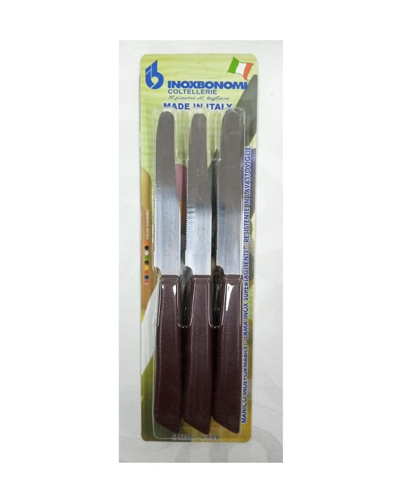 Inox Bonomi, Bls 6 Pcs Table Kinife Cm. 11 Brown Italian Knives