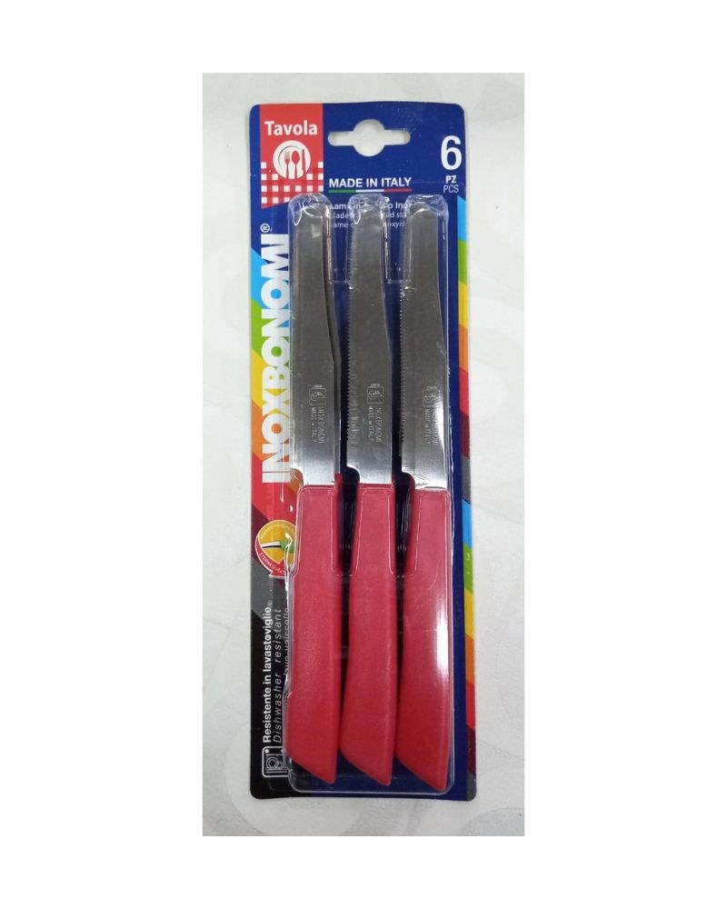 Inox Bonomi, Bls 6 Pcs Table Knife Cm. 11 Red Italian Knives