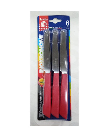 Inox Bonomi, Bls 6 Pcs Table Knife Cm. 11 Red Italian Knives