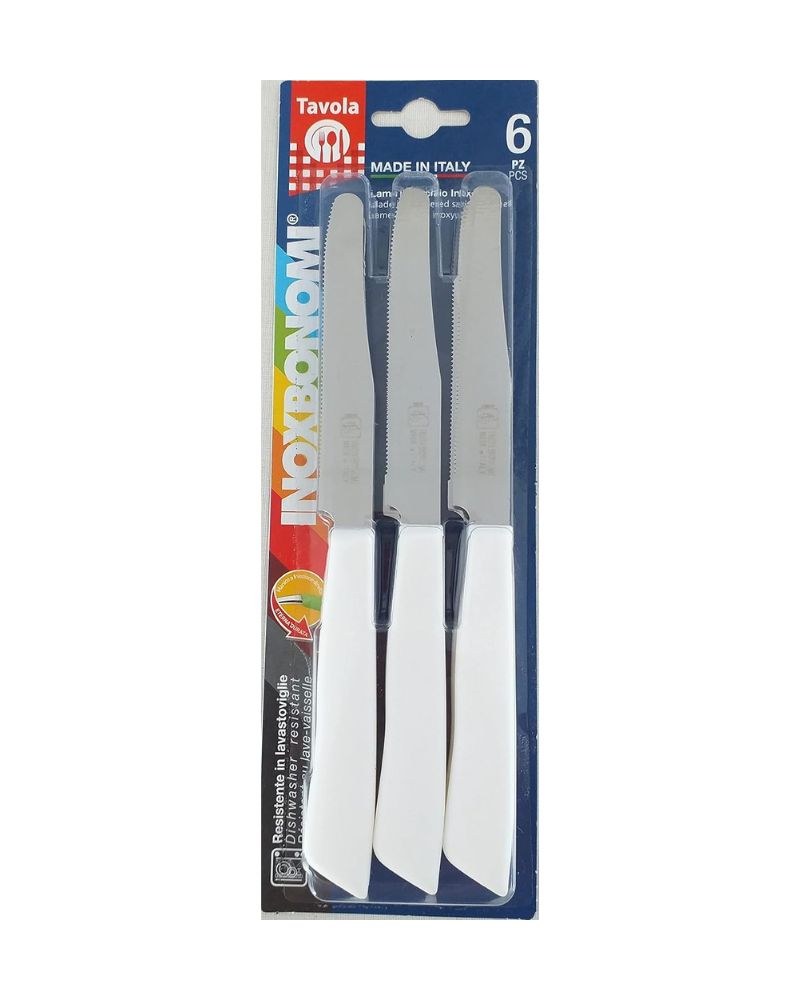 Inox Bonomi, Bls 6 Pcs Table Knife Cm. 11 White Italian Knives