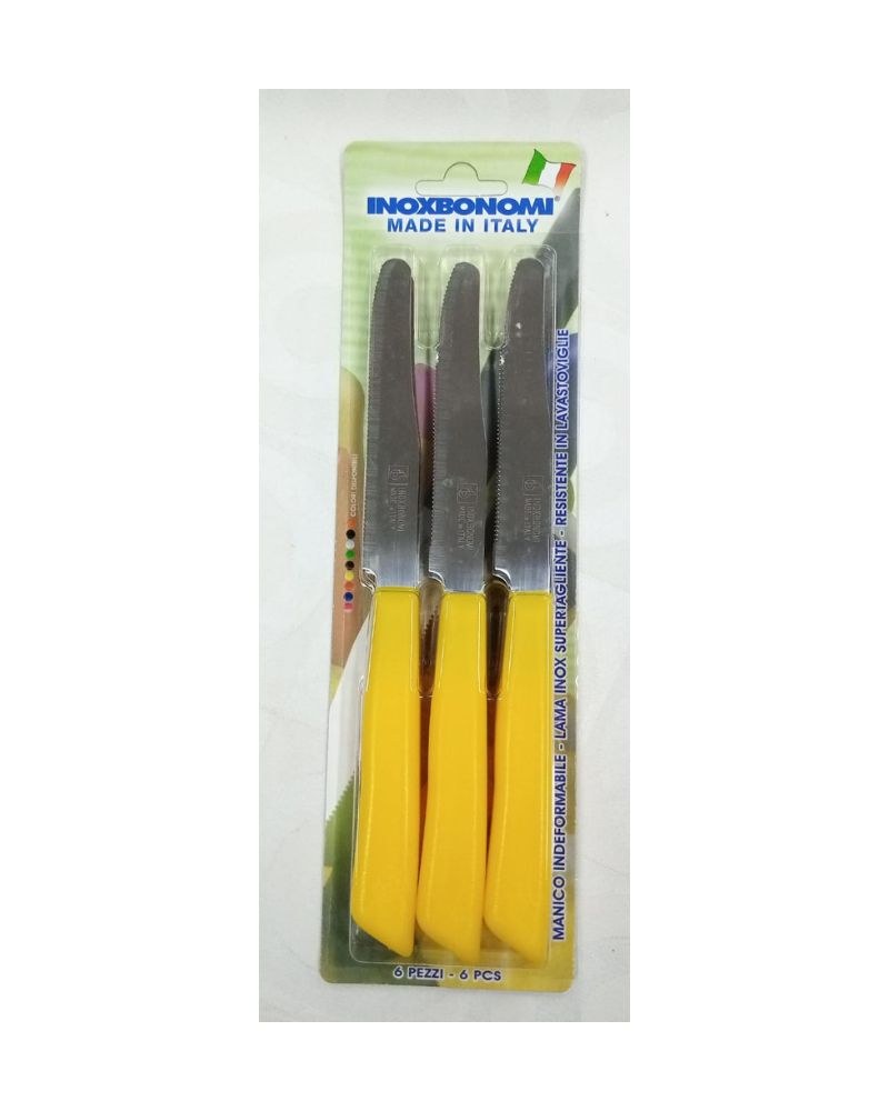 Inox Bonomi, Bls 6 Pcs Table Kinife Cm. 11 Yellow Italian Knives