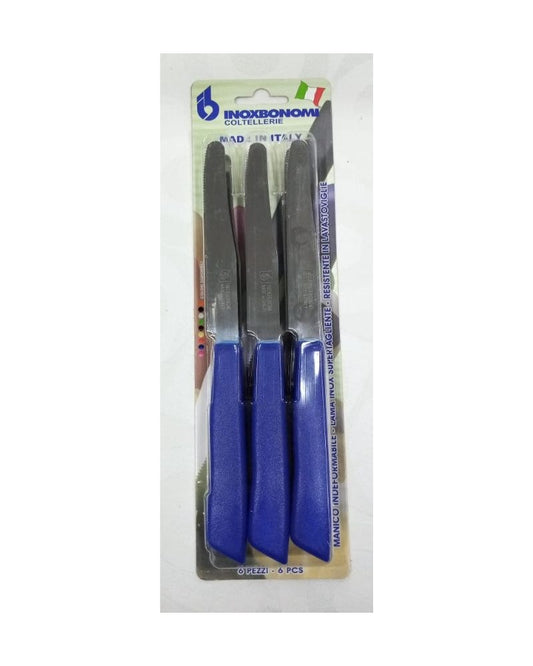 Inox Bonomi, Bls. 6Pcs Table Knife Cm 11 - 1/4 Ser. Blue Italian Knives