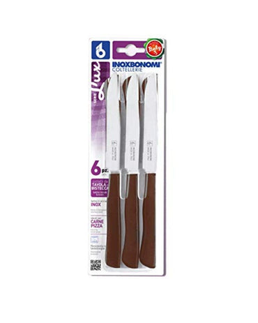 Inox Bonomi, Bls. 6 Steak Knife Cm. 11 Brown Italian Knives