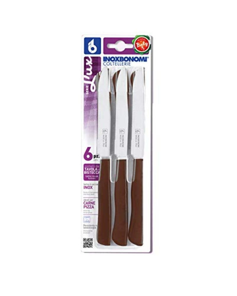 Inox Bonomi, Bls. 6 Steak Knife Cm. 11 Brown Italian Knives