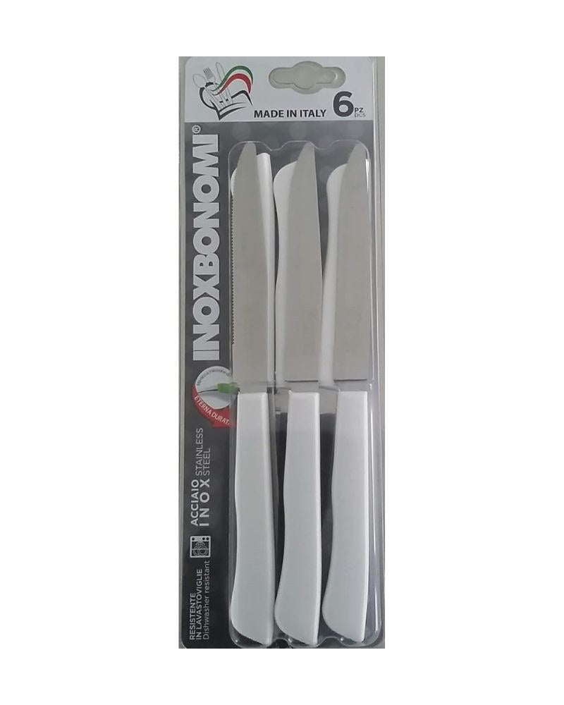 Inox Bonomi, Bls. 6 Steak Knife Cm. 11 White Italian Knives