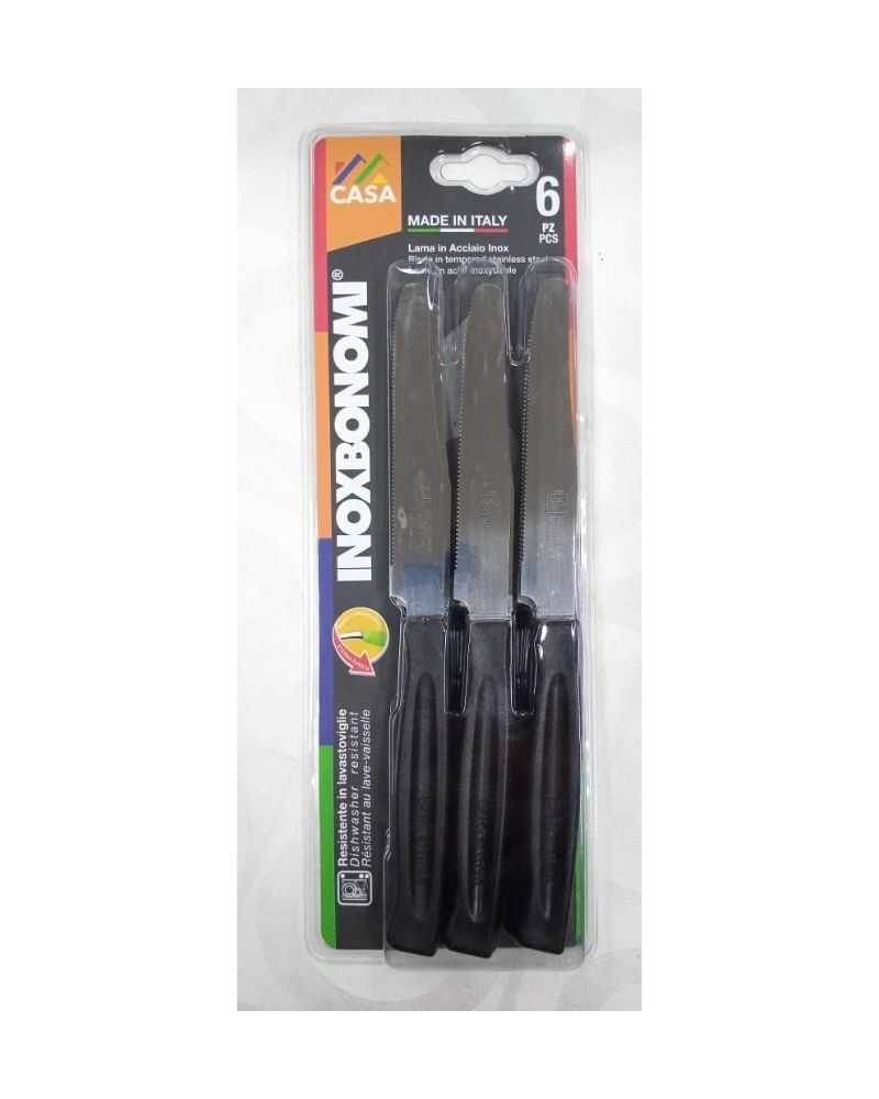 Inox Bonomi, Serie Casa Biv 6 Table Knife Cm. 11 Black Italian Knives