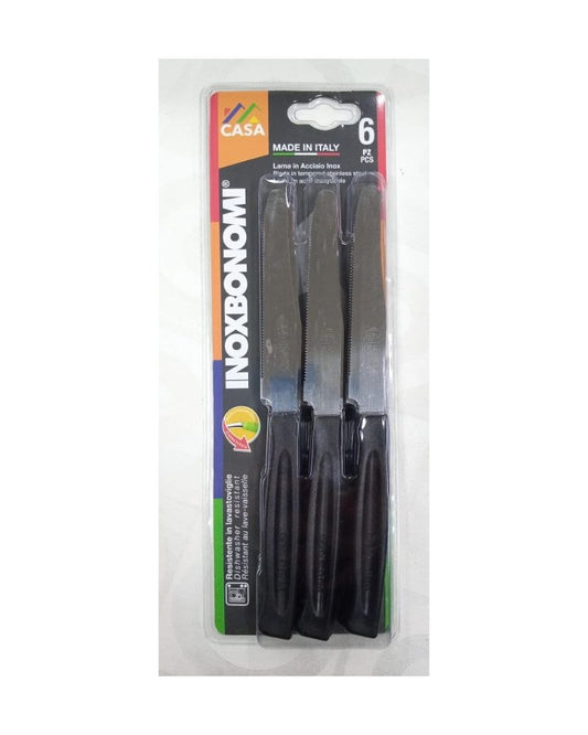 Inox Bonomi, Serie Casa Biv 6 Table Knife Cm. 11 Black Italian Knives