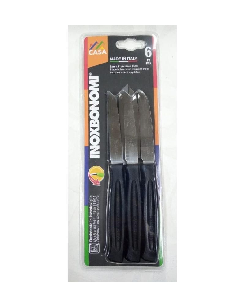 Inox Bonomi, Serie Casa Biv 6 Peeling Knife Cm. 9 Black Peeling Italian Knives