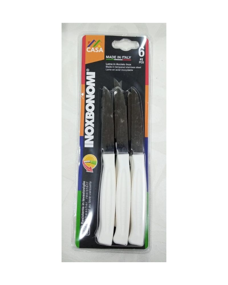 Inox Bonomi, Serie Casa Biv 6 Peeling Knife Cm. 9 White Peeling Italian Knives