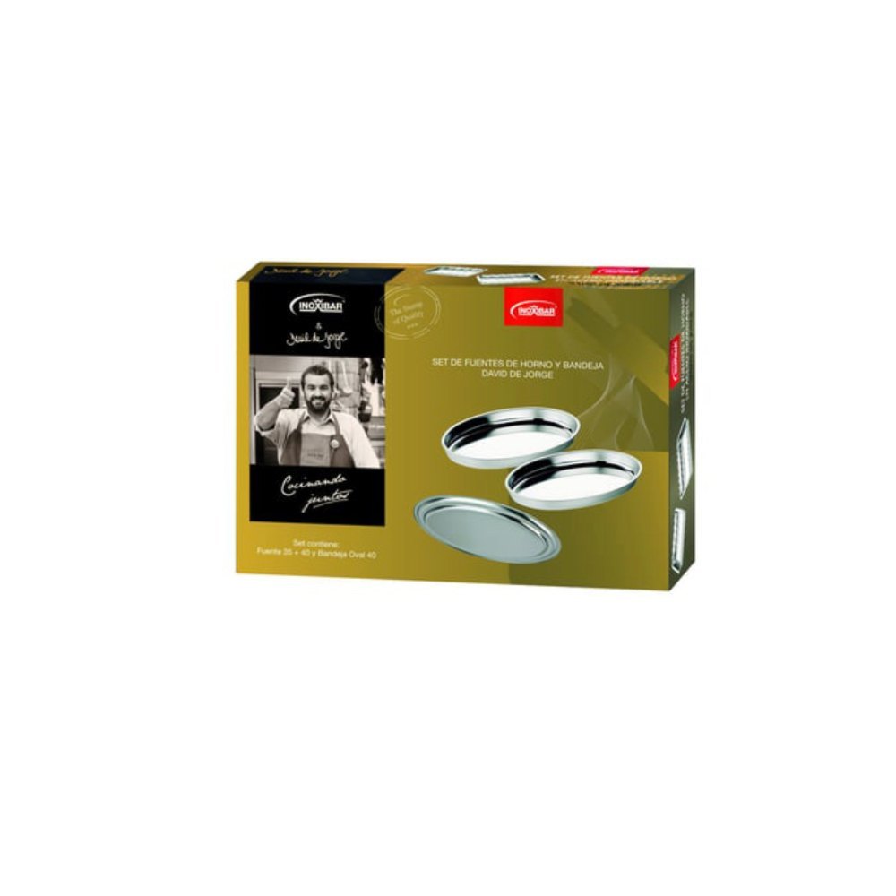 Inoxibar, Stainless Steel Set Of 2 Dishes (35X24X4/40X26X4.5) And 1 Oval Tray (40X27)
